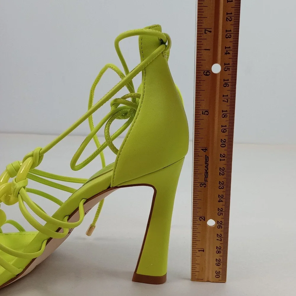Jessica Simpson Womens 6 Neon Yellow Lace Up Strappy Chain Heel Achaia Sandals